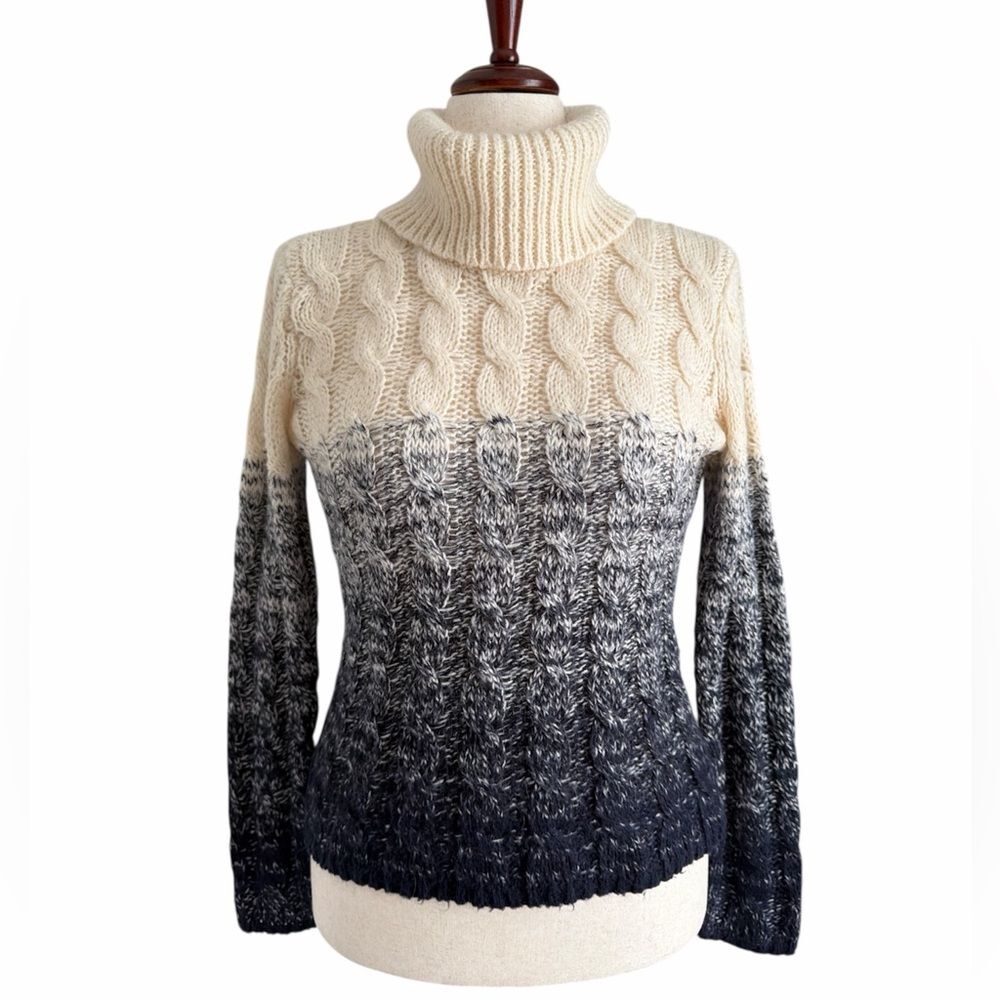 Lauren Ralph Lauren Ombre Cable Knit Turtleneck Mohair Blend Sweater Size MP